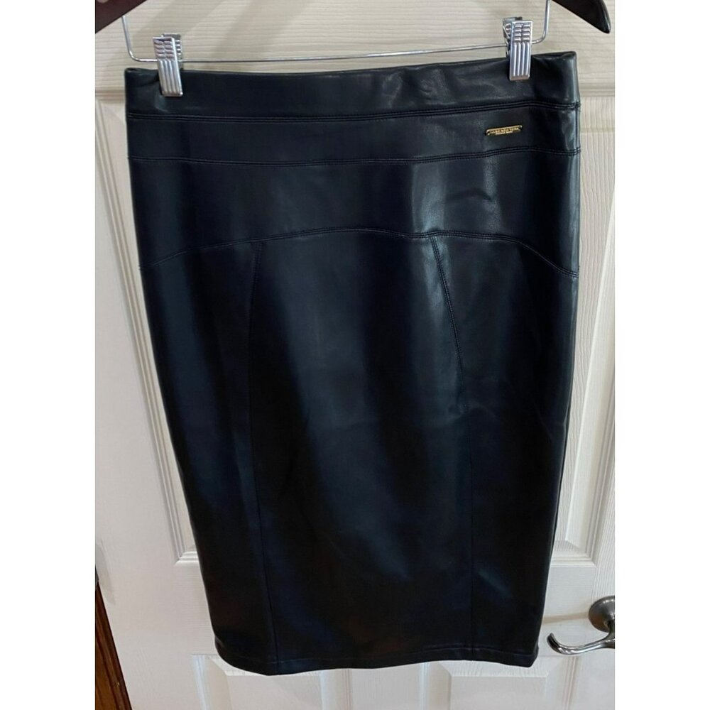 Marc New York Andrew Marc Faux Leather Pencil Skirt Black Midi Style M5MS0319 S - Picture 8 of 9